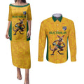 Australia Rugby Custom Couples Matching Puletasi and Long Sleeve Button Shirt Glory Be To Wallabies Aboriginal Motif - Aussie Hoodie