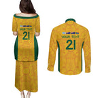 Australia Rugby Custom Couples Matching Puletasi and Long Sleeve Button Shirt Glory Be To Wallabies Aboriginal Motif - Aussie Hoodie