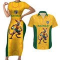 Australia Rugby Custom Couples Matching Short Sleeve Bodycon Dress and Hawaiian Shirt Glory Be To Wallabies Aboriginal Motif - Aussie Hoodie