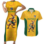 Australia Rugby Custom Couples Matching Short Sleeve Bodycon Dress and Hawaiian Shirt Glory Be To Wallabies Aboriginal Motif - Aussie Hoodie