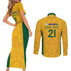 Australia Rugby Custom Couples Matching Short Sleeve Bodycon Dress and Long Sleeve Button Shirt Glory Be To Wallabies Aboriginal Motif - Aussie Hoodie