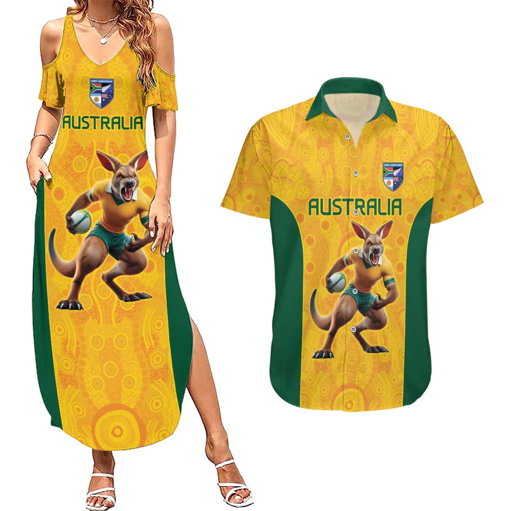 Australia Rugby Custom Couples Matching Summer Maxi Dress and Hawaiian Shirt Glory Be To Wallabies Aboriginal Motif - Aussie Hoodie