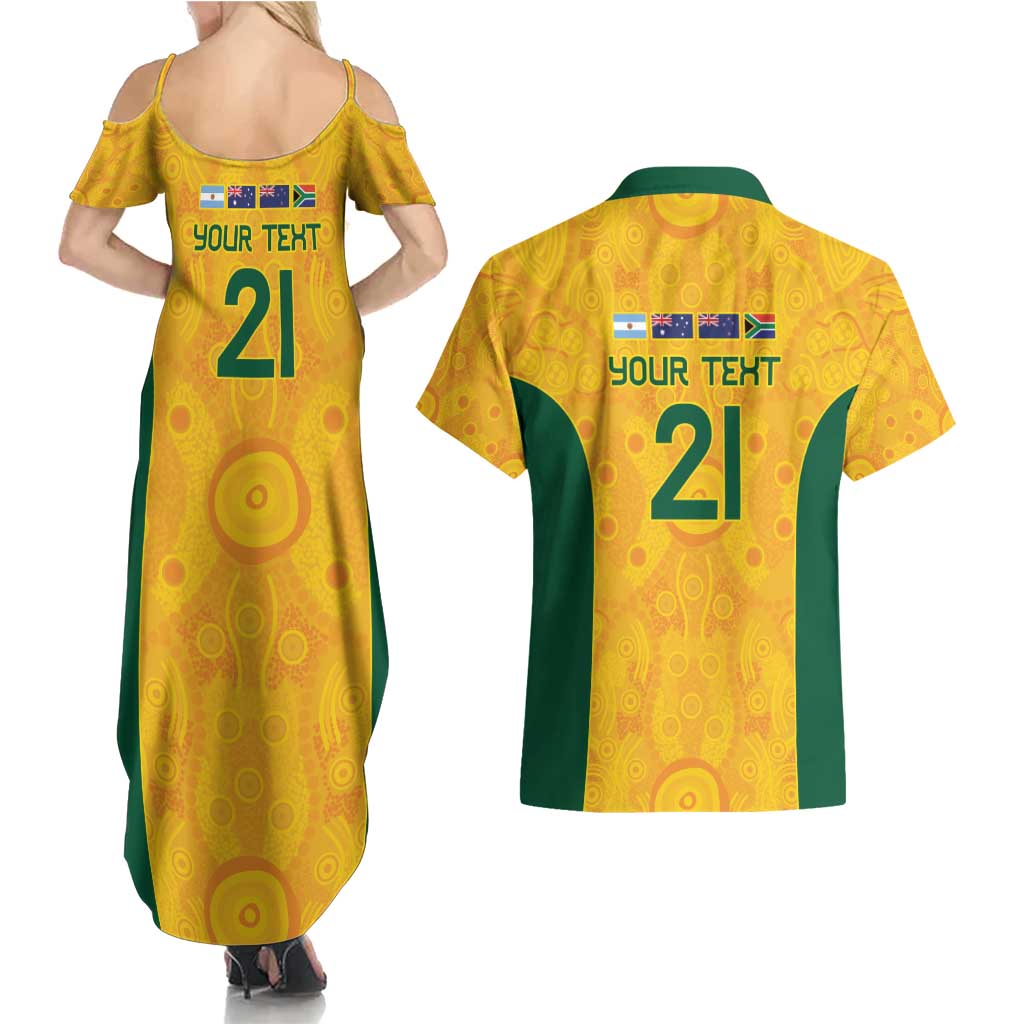 Australia Rugby Custom Couples Matching Summer Maxi Dress and Hawaiian Shirt Glory Be To Wallabies Aboriginal Motif - Aussie Hoodie