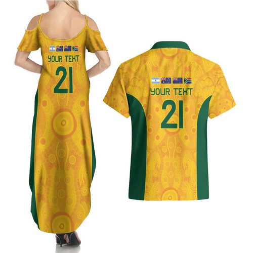 Australia Rugby Custom Couples Matching Summer Maxi Dress and Hawaiian Shirt Glory Be To Wallabies Aboriginal Motif - Aussie Hoodie