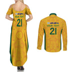 Australia Rugby Custom Couples Matching Summer Maxi Dress and Long Sleeve Button Shirt Glory Be To Wallabies Aboriginal Motif - Aussie Hoodie