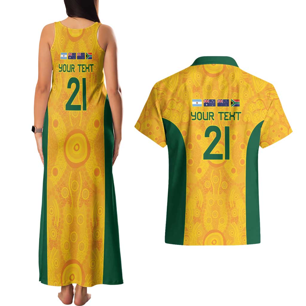 Australia Rugby Custom Couples Matching Tank Maxi Dress and Hawaiian Shirt Glory Be To Wallabies Aboriginal Motif - Aussie Hoodie