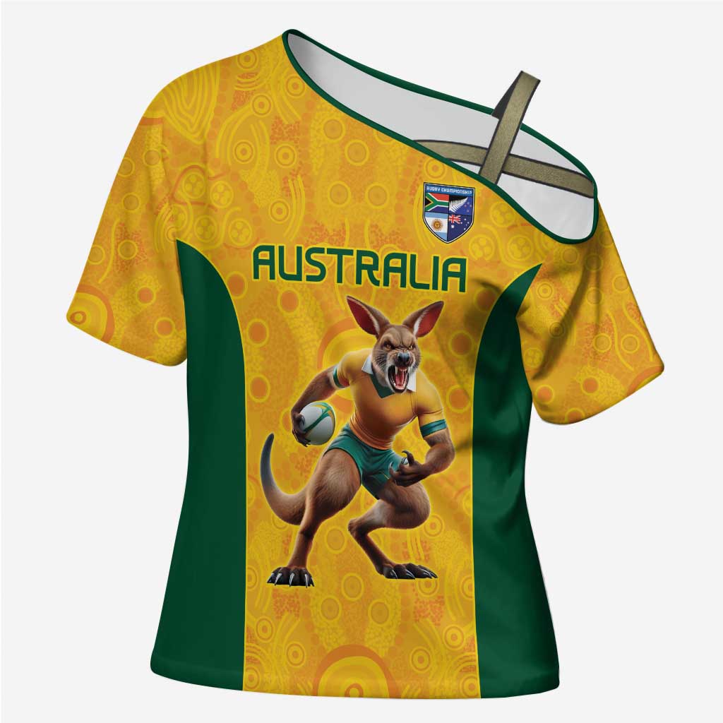Australia Rugby Custom Cross Shoulder Shirt Glory Be To Wallabies Aboriginal Motif - Aussie Hoodie