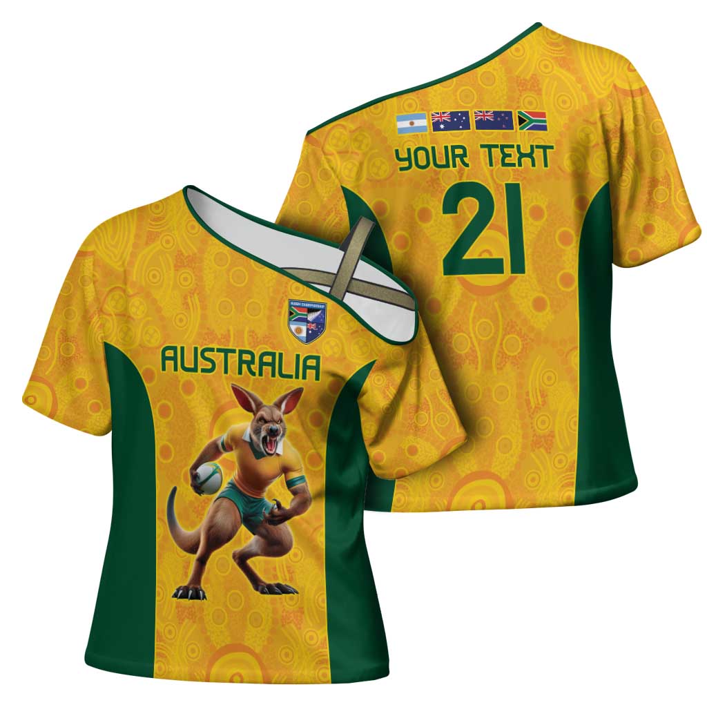 Australia Rugby Custom Cross Shoulder Shirt Glory Be To Wallabies Aboriginal Motif - Aussie Hoodie