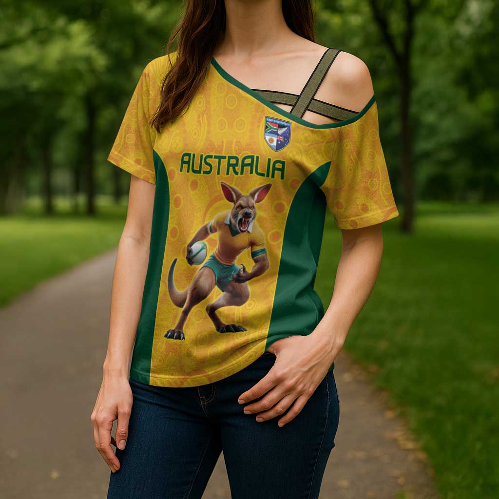 Australia Rugby Custom Cross Shoulder Shirt Glory Be To Wallabies Aboriginal Motif - Aussie Hoodie