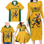 Australia Rugby Custom Family Matching Long Sleeve Bodycon Dress and Hawaiian Shirt Glory Be To Wallabies Aboriginal Motif - Aussie Hoodie