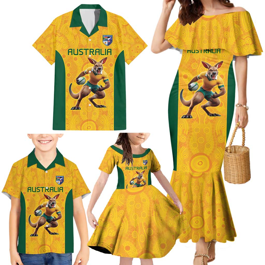 Australia Rugby Custom Family Matching Mermaid Dress and Hawaiian Shirt Glory Be To Wallabies Aboriginal Motif - Aussie Hoodie