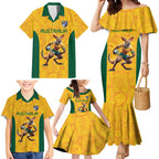 Australia Rugby Custom Family Matching Mermaid Dress and Hawaiian Shirt Glory Be To Wallabies Aboriginal Motif - Aussie Hoodie