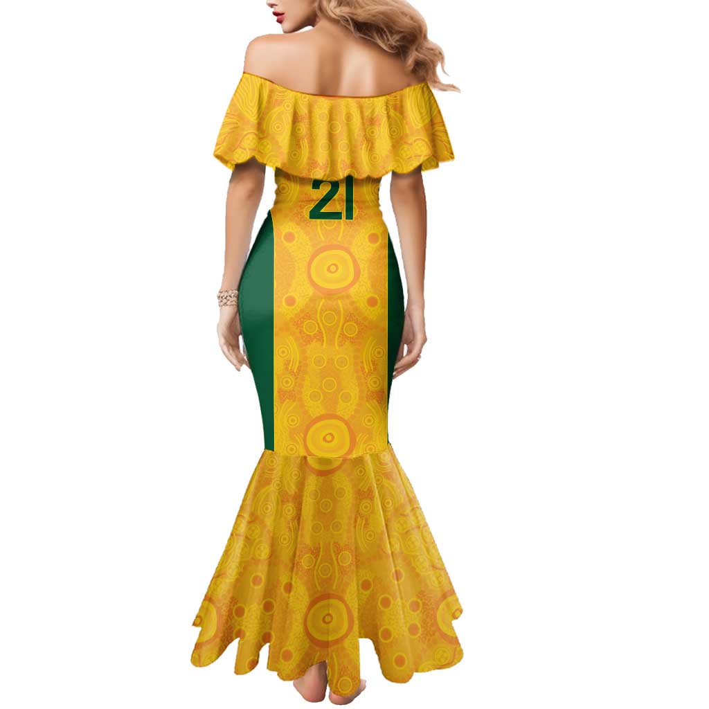 Australia Rugby Custom Family Matching Mermaid Dress and Hawaiian Shirt Glory Be To Wallabies Aboriginal Motif - Aussie Hoodie
