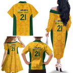 Australia Rugby Custom Family Matching Off The Shoulder Long Sleeve Dress and Hawaiian Shirt Glory Be To Wallabies Aboriginal Motif - Aussie Hoodie