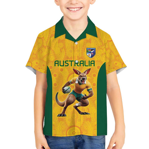 Australia Rugby Custom Family Matching Off The Shoulder Long Sleeve Dress and Hawaiian Shirt Glory Be To Wallabies Aboriginal Motif - Aussie Hoodie