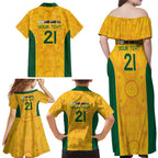 Australia Rugby Custom Family Matching Off Shoulder Maxi Dress and Hawaiian Shirt Glory Be To Wallabies Aboriginal Motif - Aussie Hoodie