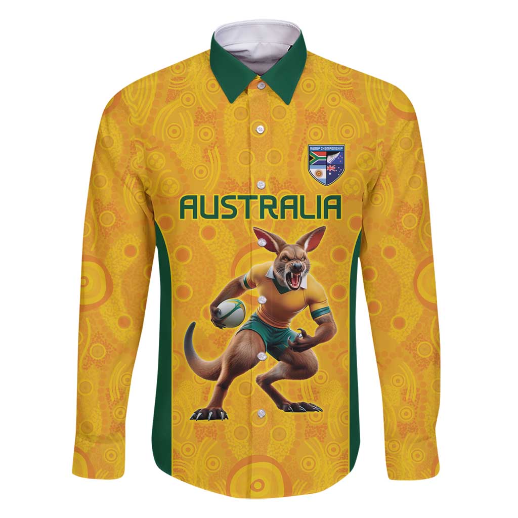 Australia Rugby Custom Family Matching Off Shoulder Maxi Dress and Hawaiian Shirt Glory Be To Wallabies Aboriginal Motif - Aussie Hoodie