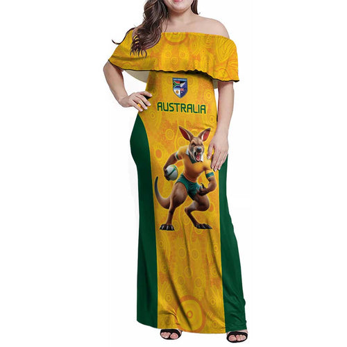 Australia Rugby Custom Family Matching Off Shoulder Maxi Dress and Hawaiian Shirt Glory Be To Wallabies Aboriginal Motif - Aussie Hoodie