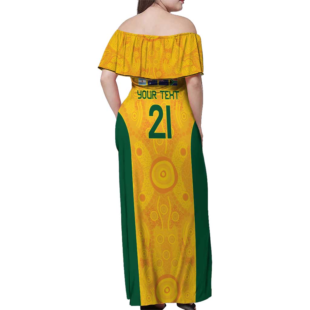 Australia Rugby Custom Family Matching Off Shoulder Maxi Dress and Hawaiian Shirt Glory Be To Wallabies Aboriginal Motif - Aussie Hoodie