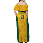 Australia Rugby Custom Family Matching Off Shoulder Maxi Dress and Hawaiian Shirt Glory Be To Wallabies Aboriginal Motif - Aussie Hoodie