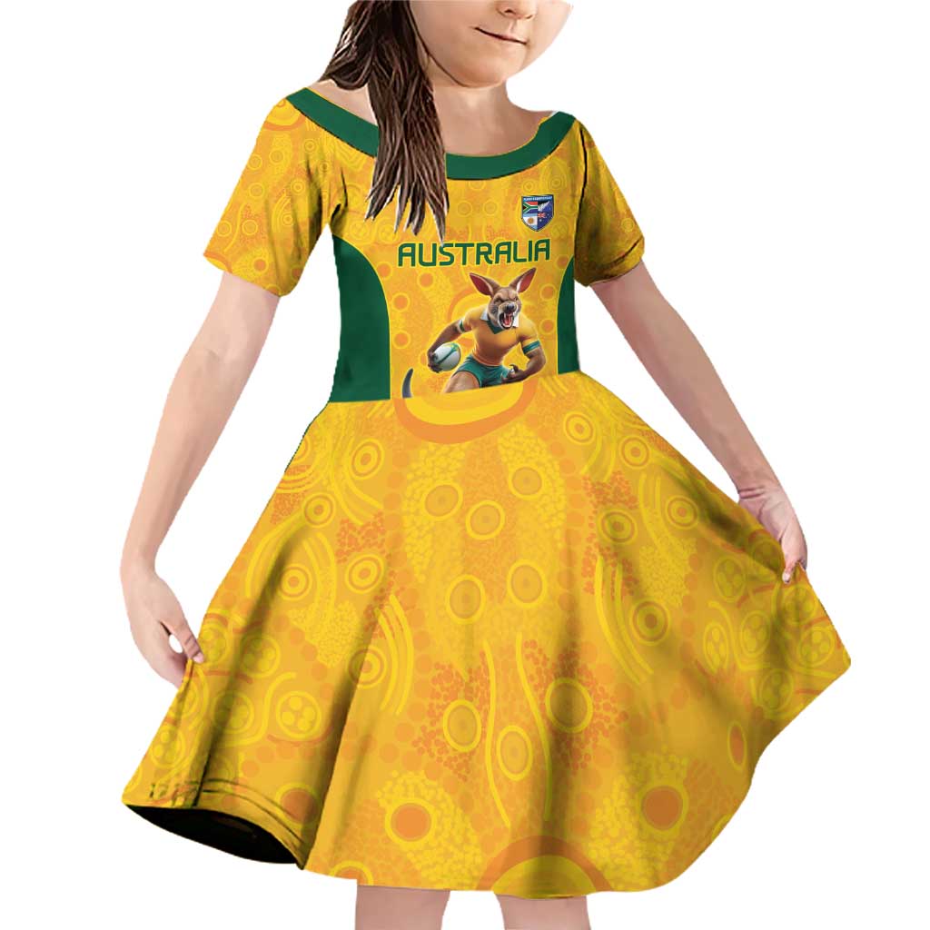 Australia Rugby Custom Family Matching Off Shoulder Short Dress and Hawaiian Shirt Glory Be To Wallabies Aboriginal Motif - Aussie Hoodie