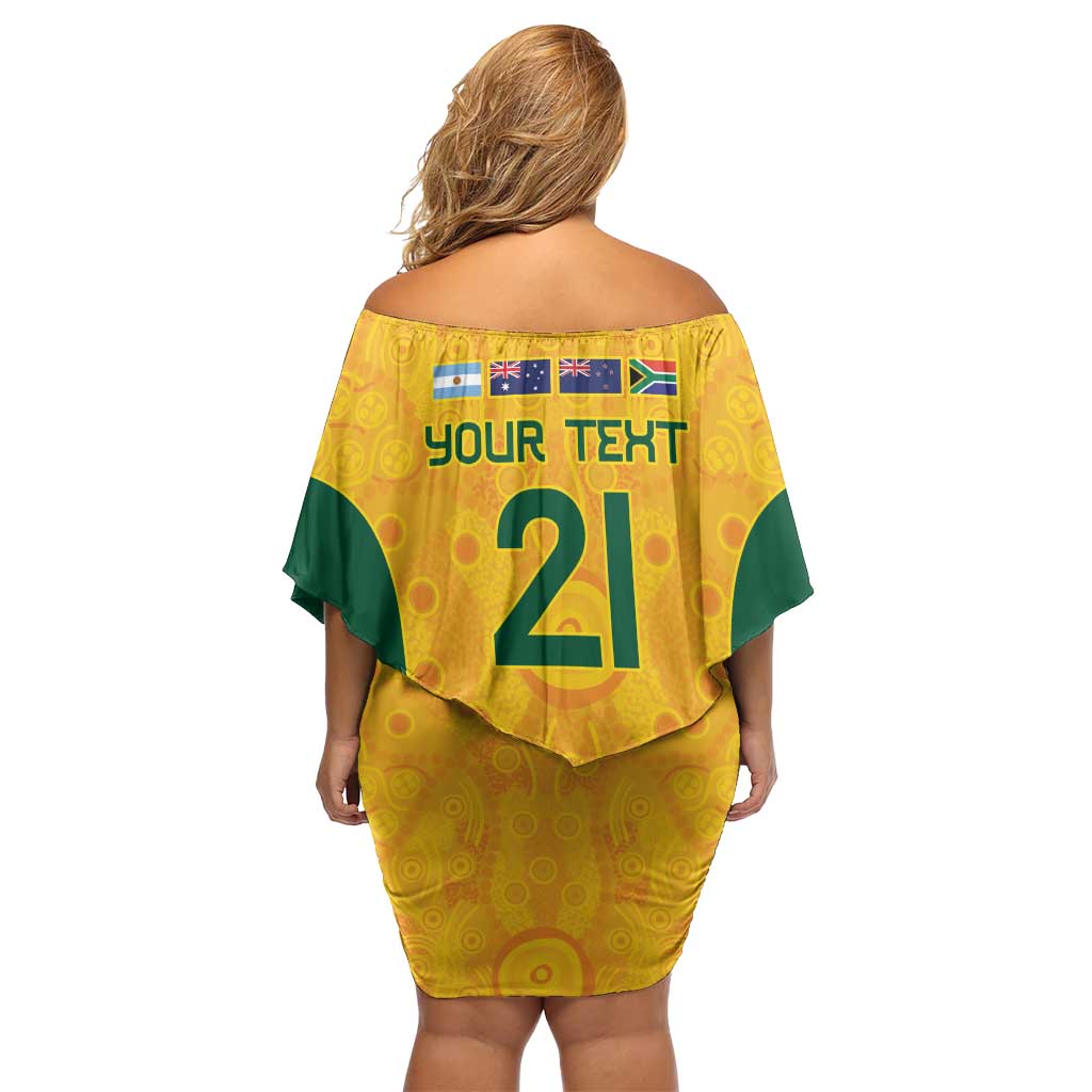 Australia Rugby Custom Family Matching Off Shoulder Short Dress and Hawaiian Shirt Glory Be To Wallabies Aboriginal Motif - Aussie Hoodie