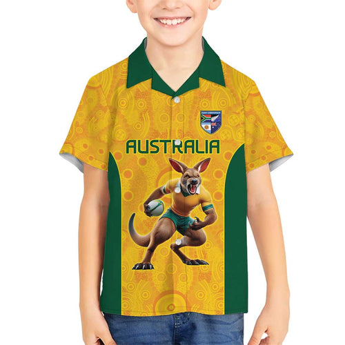 Australia Rugby Custom Family Matching Off Shoulder Short Dress and Hawaiian Shirt Glory Be To Wallabies Aboriginal Motif - Aussie Hoodie