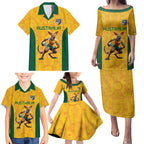 Australia Rugby Custom Family Matching Puletasi and Hawaiian Shirt Glory Be To Wallabies Aboriginal Motif - Aussie Hoodie
