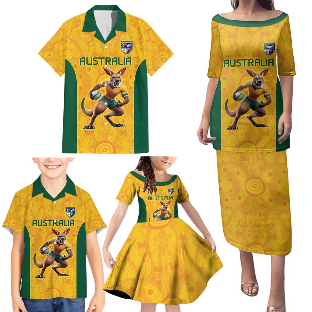 Australia Rugby Custom Family Matching Puletasi and Hawaiian Shirt Glory Be To Wallabies Aboriginal Motif - Aussie Hoodie