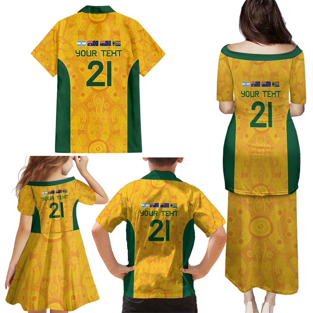 Australia Rugby Custom Family Matching Puletasi and Hawaiian Shirt Glory Be To Wallabies Aboriginal Motif - Aussie Hoodie
