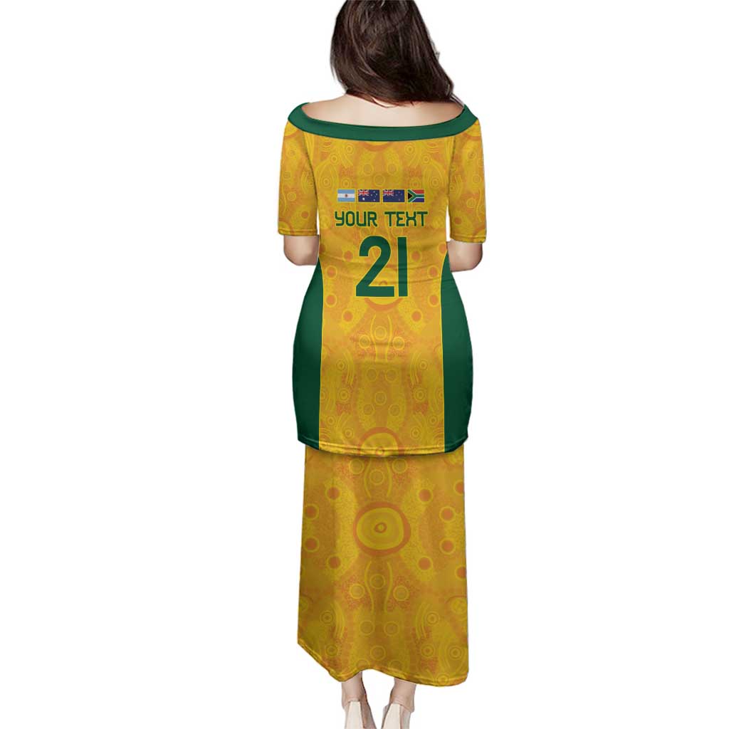 Australia Rugby Custom Family Matching Puletasi and Hawaiian Shirt Glory Be To Wallabies Aboriginal Motif - Aussie Hoodie