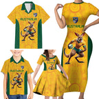 Australia Rugby Custom Family Matching Short Sleeve Bodycon Dress and Hawaiian Shirt Glory Be To Wallabies Aboriginal Motif - Aussie Hoodie