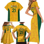 Australia Rugby Custom Family Matching Short Sleeve Bodycon Dress and Hawaiian Shirt Glory Be To Wallabies Aboriginal Motif - Aussie Hoodie