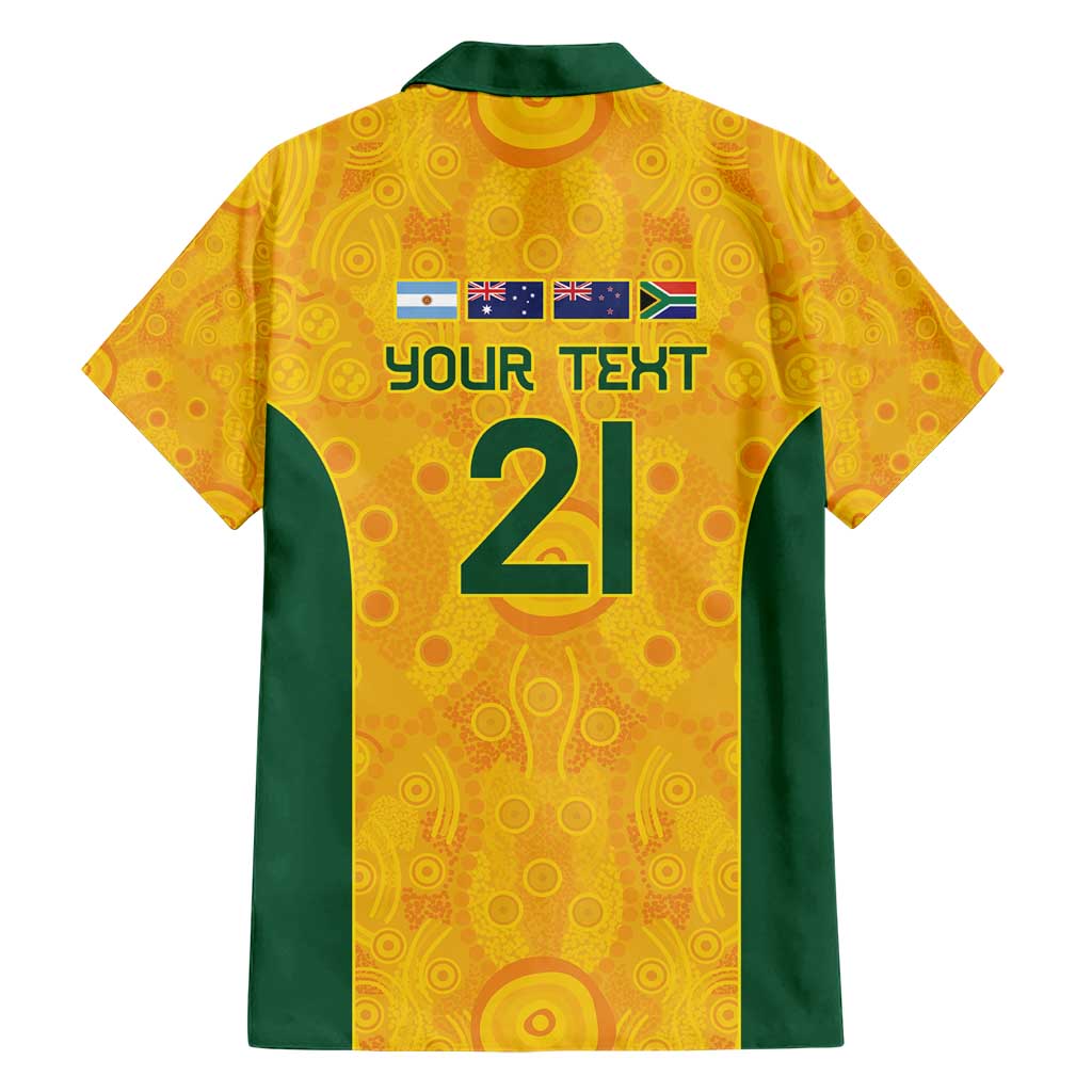 Australia Rugby Custom Family Matching Short Sleeve Bodycon Dress and Hawaiian Shirt Glory Be To Wallabies Aboriginal Motif - Aussie Hoodie