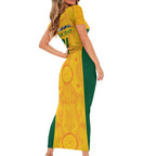 Australia Rugby Custom Family Matching Short Sleeve Bodycon Dress and Hawaiian Shirt Glory Be To Wallabies Aboriginal Motif - Aussie Hoodie