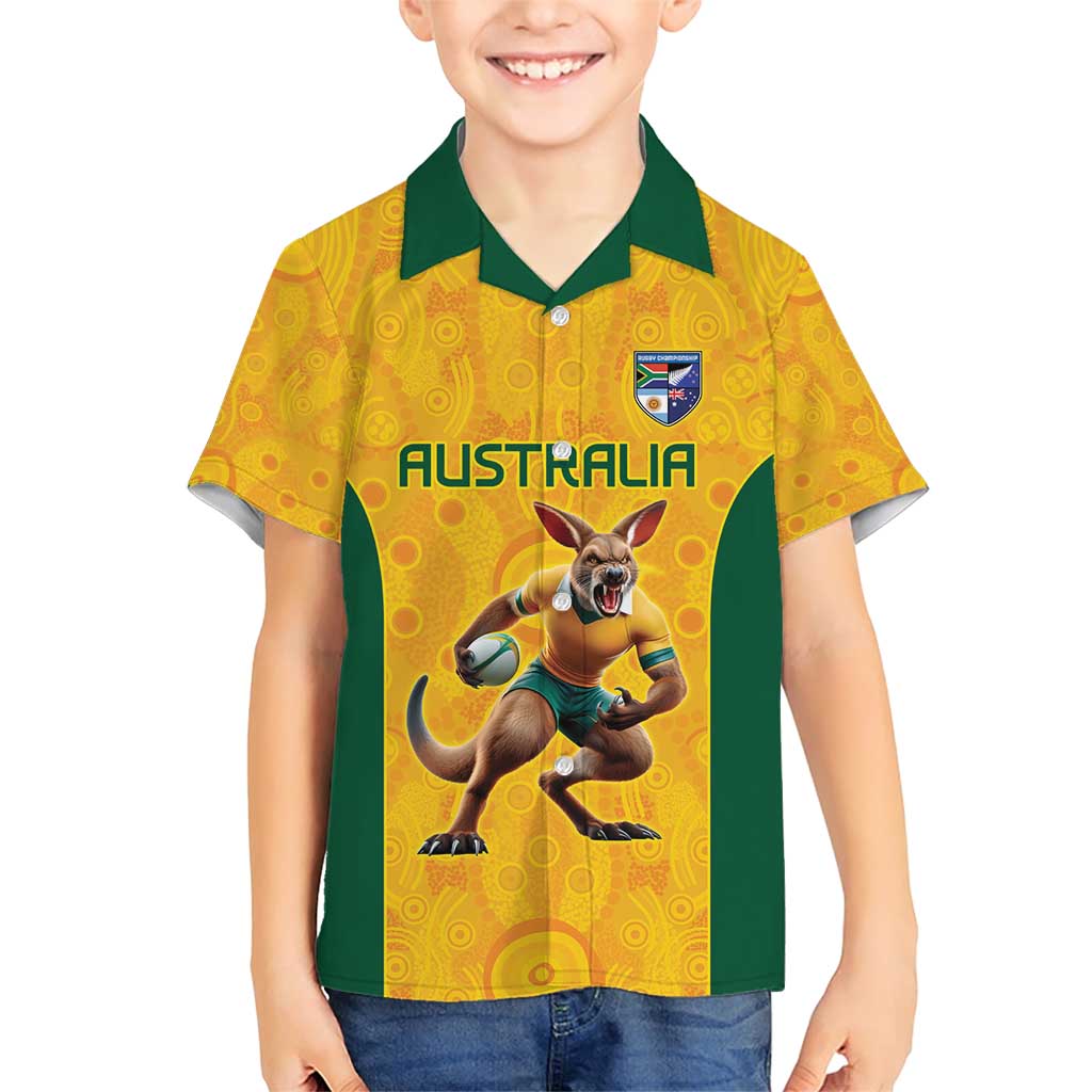 Australia Rugby Custom Family Matching Short Sleeve Bodycon Dress and Hawaiian Shirt Glory Be To Wallabies Aboriginal Motif - Aussie Hoodie