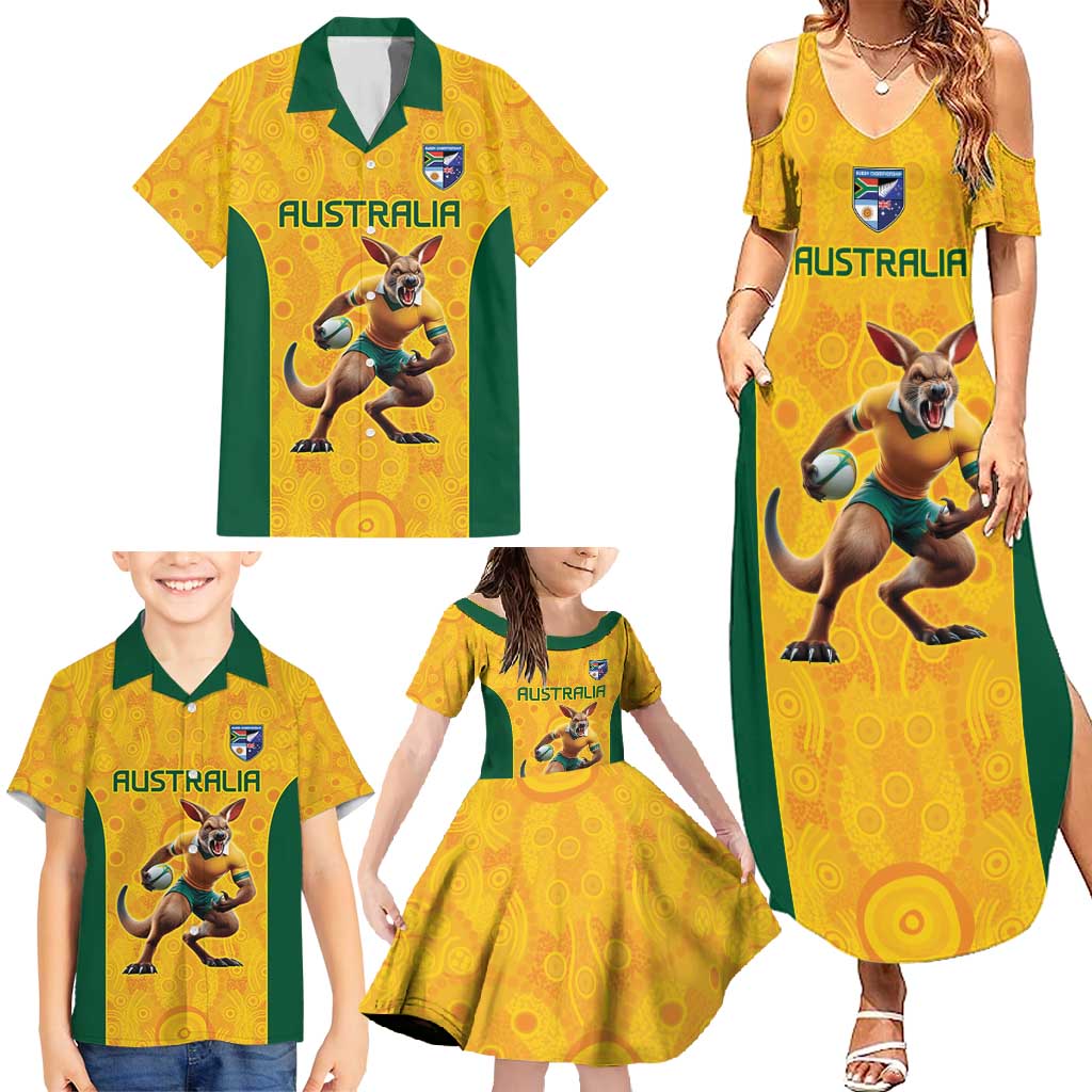 Australia Rugby Custom Family Matching Summer Maxi Dress and Hawaiian Shirt Glory Be To Wallabies Aboriginal Motif - Aussie Hoodie