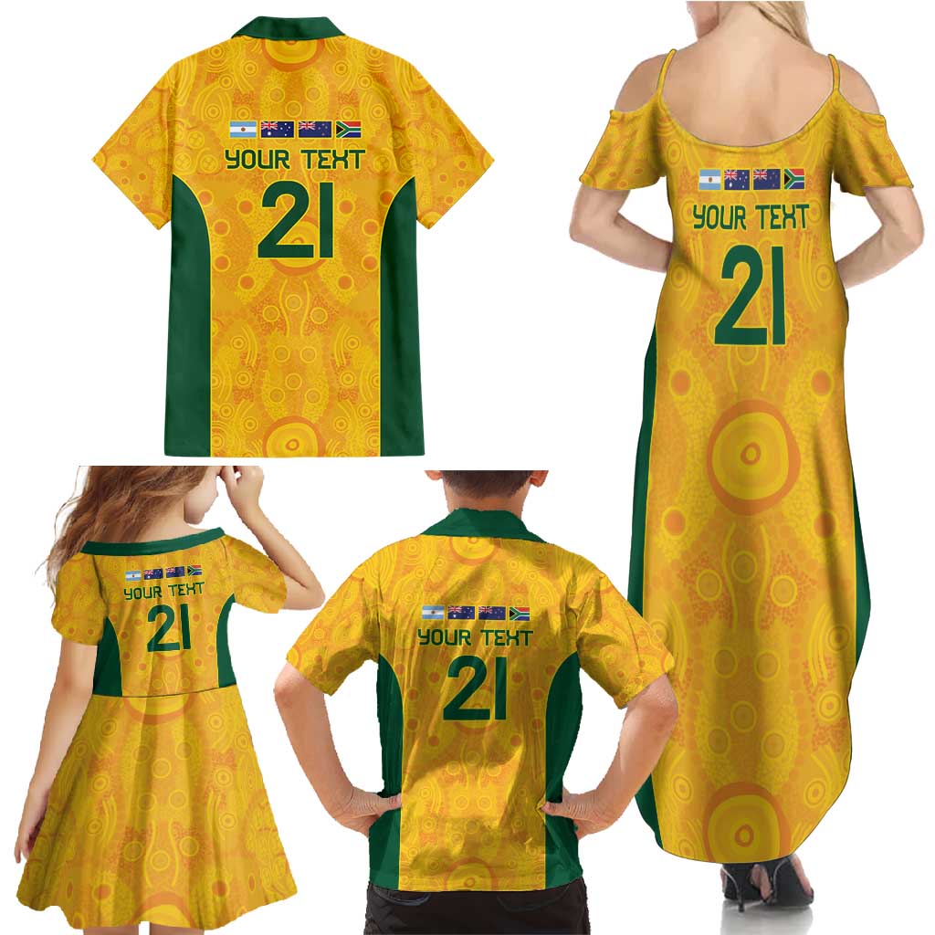 Australia Rugby Custom Family Matching Summer Maxi Dress and Hawaiian Shirt Glory Be To Wallabies Aboriginal Motif - Aussie Hoodie