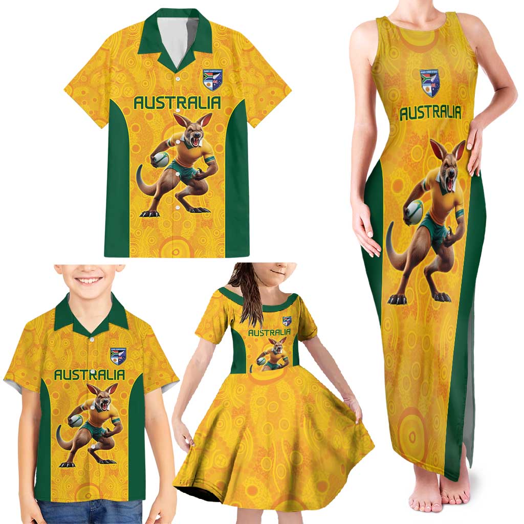 Australia Rugby Custom Family Matching Tank Maxi Dress and Hawaiian Shirt Glory Be To Wallabies Aboriginal Motif - Aussie Hoodie