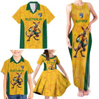 Australia Rugby Custom Family Matching Tank Maxi Dress and Hawaiian Shirt Glory Be To Wallabies Aboriginal Motif - Aussie Hoodie