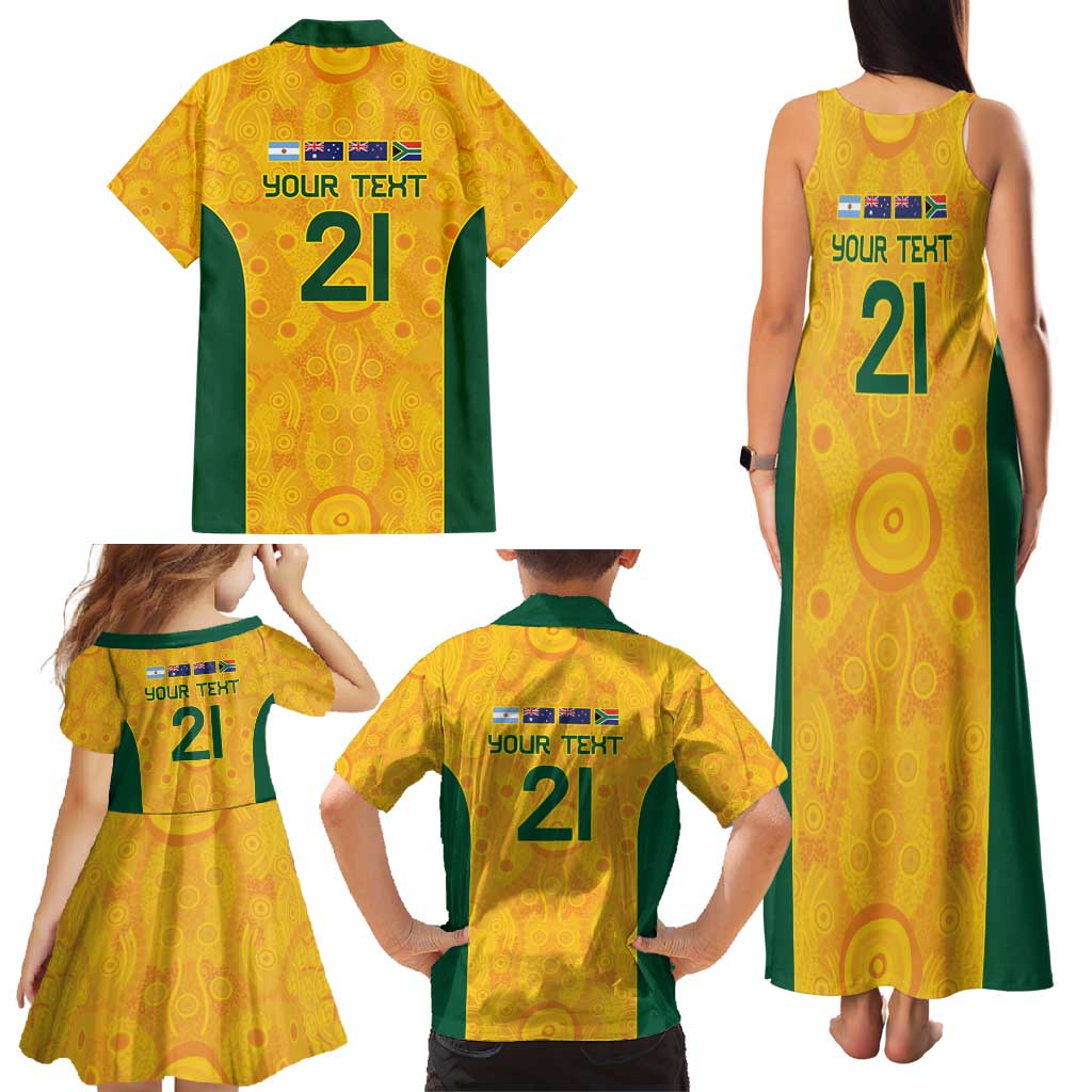 Australia Rugby Custom Family Matching Tank Maxi Dress and Hawaiian Shirt Glory Be To Wallabies Aboriginal Motif - Aussie Hoodie