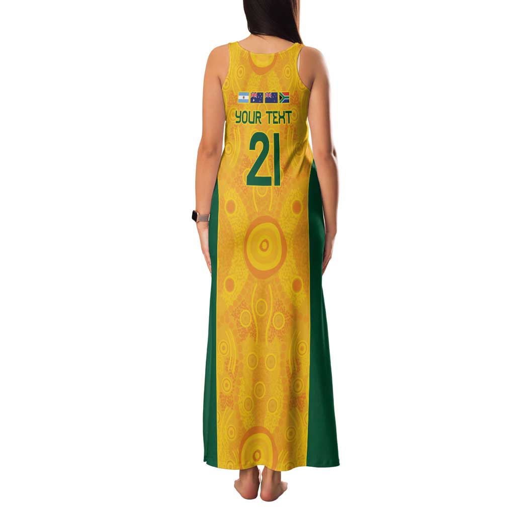 Australia Rugby Custom Family Matching Tank Maxi Dress and Hawaiian Shirt Glory Be To Wallabies Aboriginal Motif - Aussie Hoodie