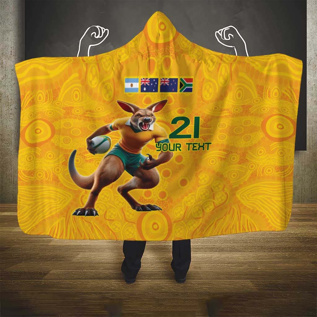 Australia Rugby Custom Hooded Blanket Glory Be To Wallabies Aboriginal Motif - Aussie Hoodie