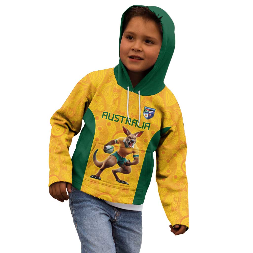 Australia Rugby Custom Kid Hoodie Glory Be To Wallabies Aboriginal Motif - Aussie Hoodie