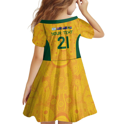 Australia Rugby Custom Kid Short Sleeve Dress Glory Be To Wallabies Aboriginal Motif - Aussie Hoodie