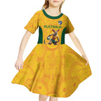 Australia Rugby Custom Kid Short Sleeve Dress Glory Be To Wallabies Aboriginal Motif - Aussie Hoodie