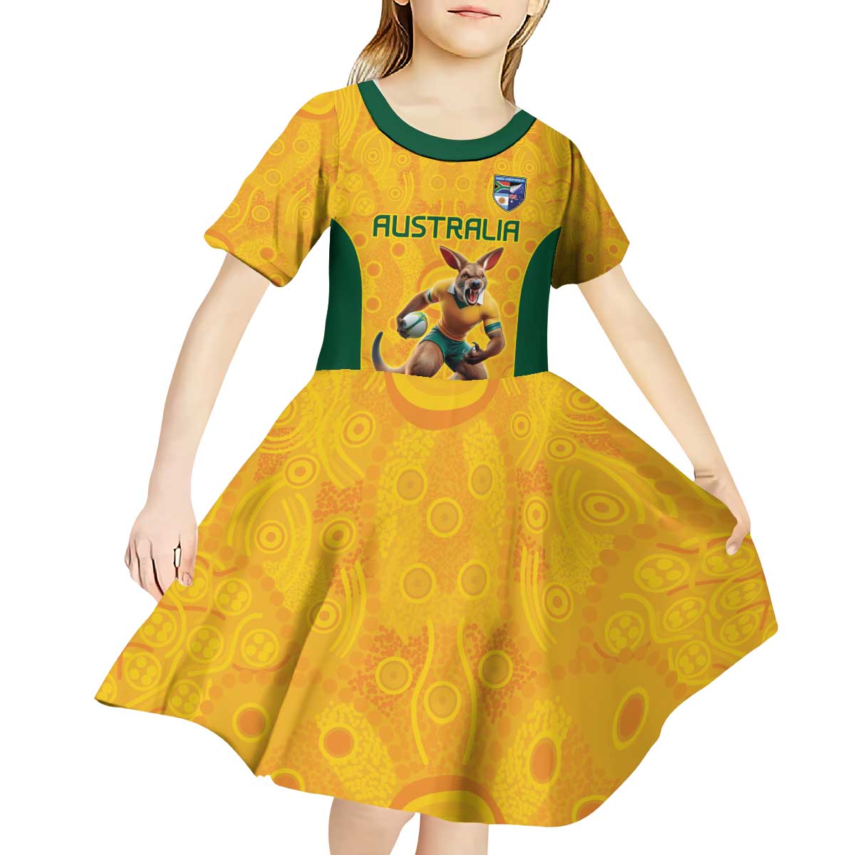 Australia Rugby Custom Kid Short Sleeve Dress Glory Be To Wallabies Aboriginal Motif - Aussie Hoodie