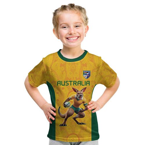 Australia Rugby Custom Kid T Shirt Glory Be To Wallabies Aboriginal Motif - Aussie Hoodie