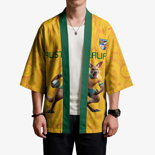 Australia Rugby Custom Kimono Glory Be To Wallabies Aboriginal Motif - Aussie Hoodie