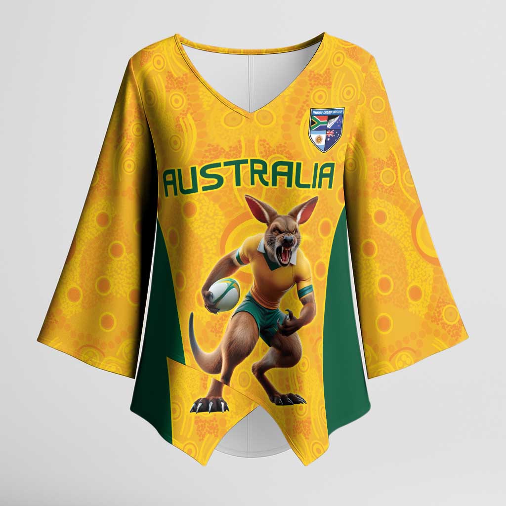 Australia Rugby Custom Kimono Sleeve Blouse Glory Be To Wallabies Aboriginal Motif - Aussie Hoodie